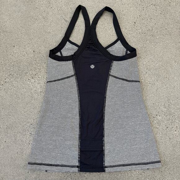 Lululemon Ujjayi Power Y Tank Micro Stripe Gray Racerback Tank Top - Picture 4 of 7